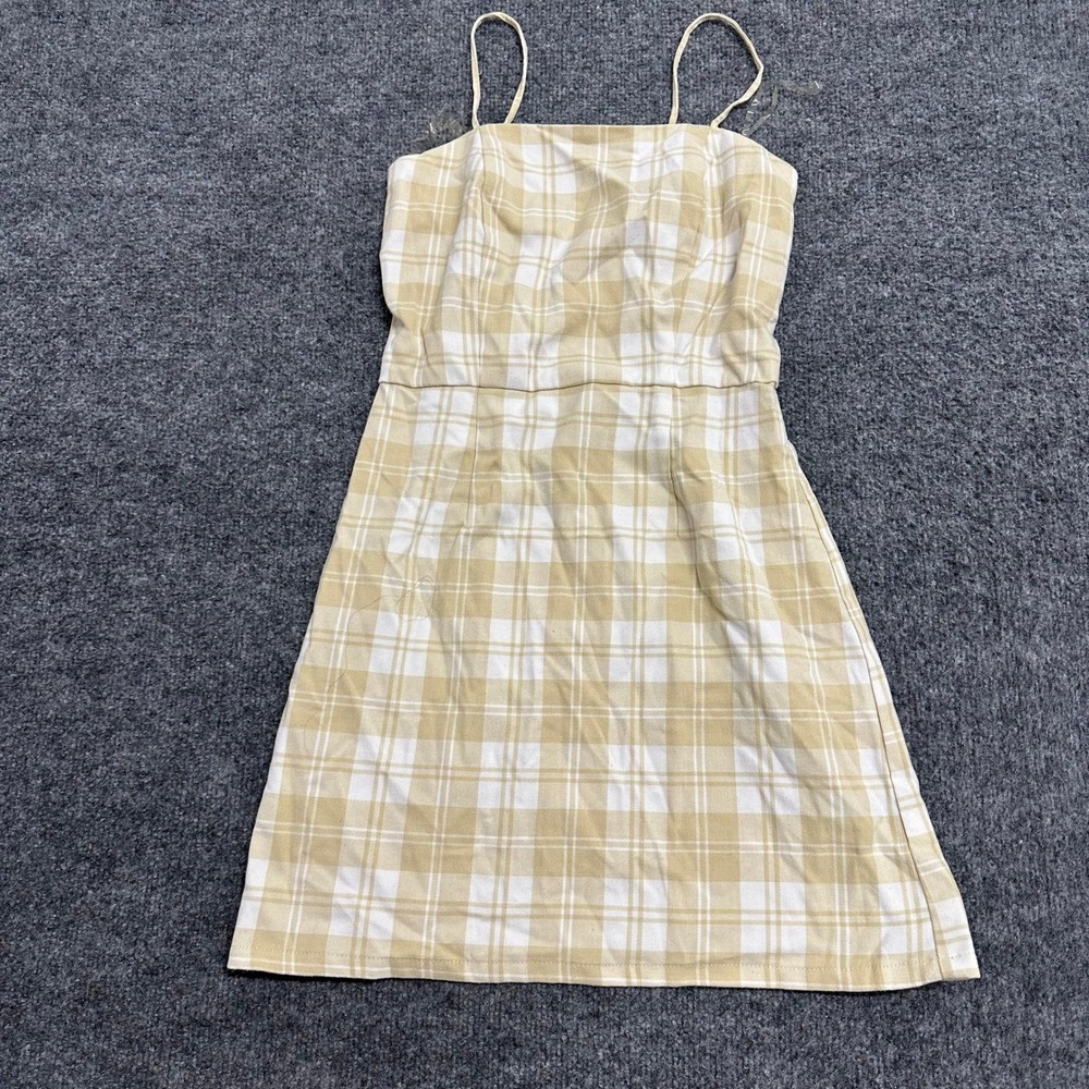Aeropostale Dress Womens Size S Yellow Plaid Rayon Smocked Back Mini Sun Dress